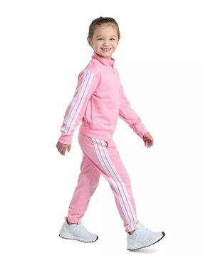 Adidas Girls Tricot Three Stripe Pink Track Suit Jacket and Pants Sz 6 School